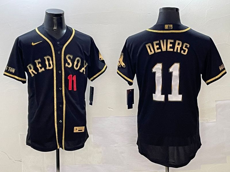 Men Boston Red Sox 11 Devers Black Gold three generations Elite 2025 Nike MLB Jersey style 3
